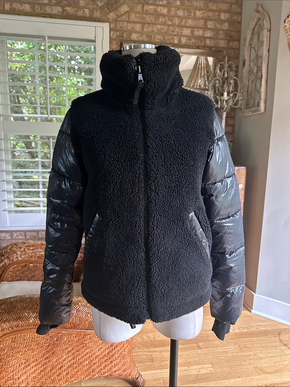 S13 NEW YORK BLACK PUFFER / SHERPA COMBI JACKET WINTER PUFFER SMALL EXCELLENT